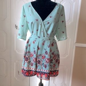 Trixxi Clothing Company teal/ coral floral shorts romper size XL